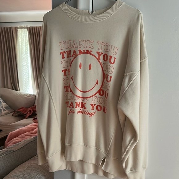 Aerie The Chill Crew Smiley Face Cream Thank You Crewneck - Picture 2 of 4